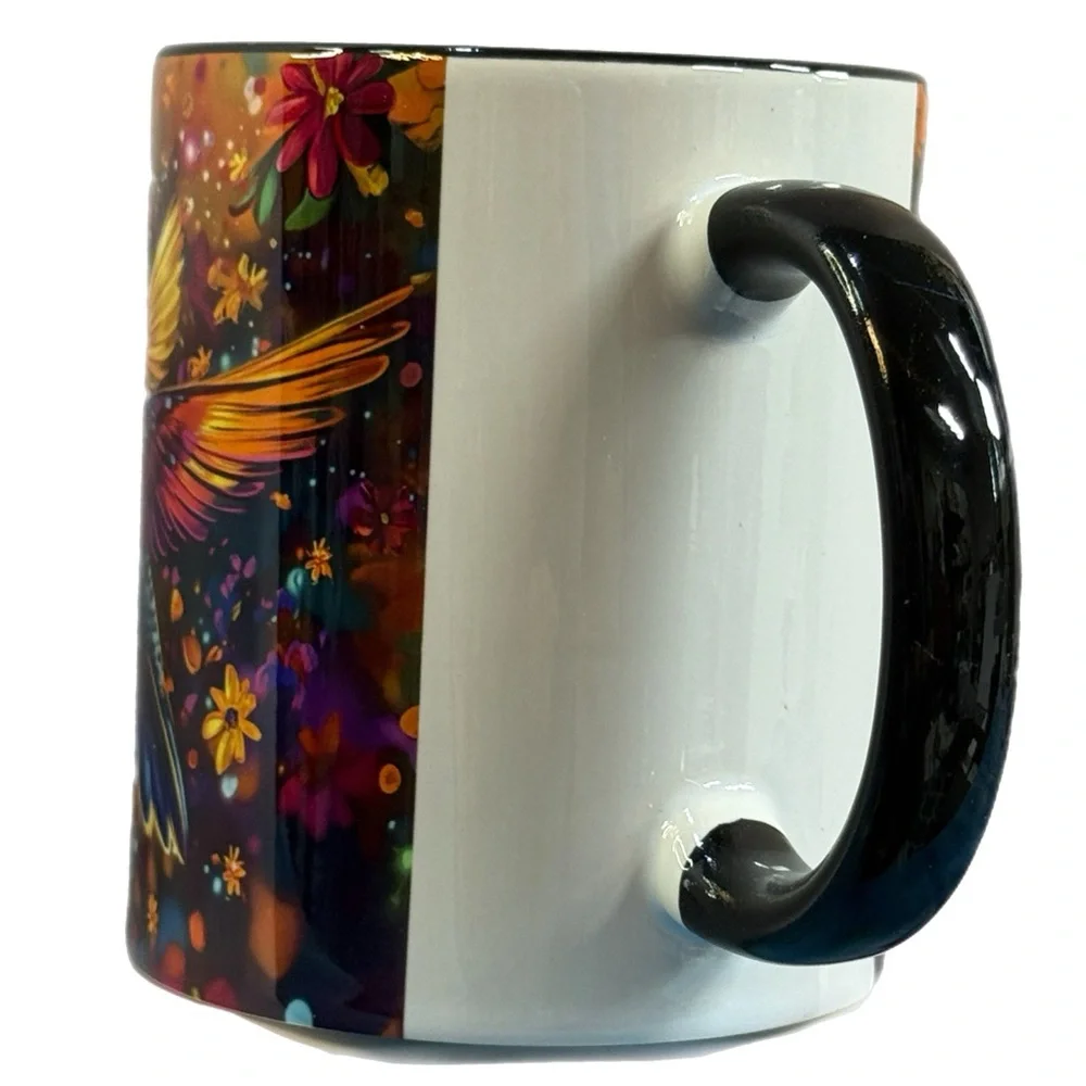 Hummingbird Garden Mug - Vibrant Floral Ceramic Cup -‎ Diy Tree Nature Drinkware